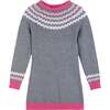 Girls Pink & Grey Fair Isle Sweater Dress, Grey - Dresses - 1 - thumbnail