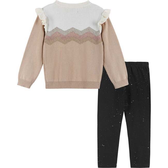 Girls Lurex Chevron Sweater Set, Cream