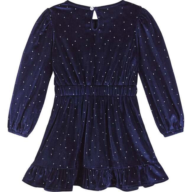 Girls Velvet Faux Wrap Dress, Navy - Dresses - 2
