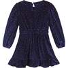 Girls Velvet Faux Wrap Dress, Navy - Dresses - 2