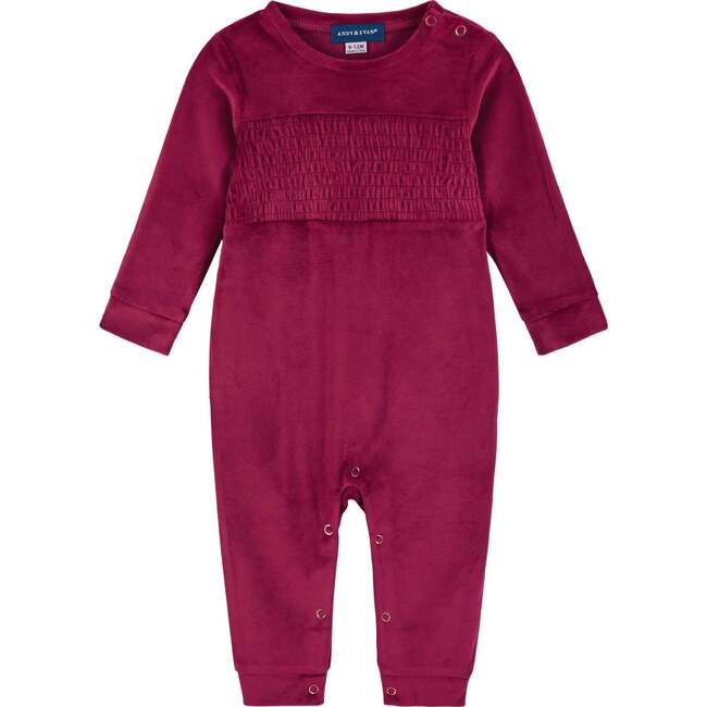 Baby Girls Red Velvet Romper with Bow Headband, Red - Rompers - 3