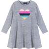 Girls Hacci Flip Sequin Heart Dress, Grey - Dresses - 1 - thumbnail