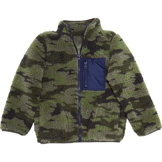 Boys Camo Sherpa Jacket, Green - Jackets - 1