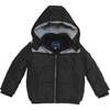 Boys Black Sherpa Shoulder Puffer Coat, Black - Coats - 1 - thumbnail