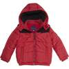 Boys Red Sherpa Shoulder Puffer Coat, Red - Coats - 1 - thumbnail