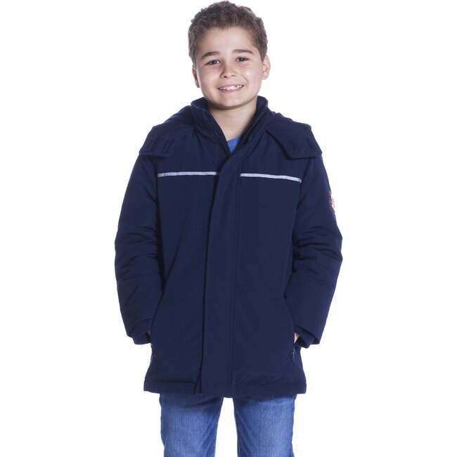 Boys Navy Reflective Hooded Parka, Navy - Coats - 2