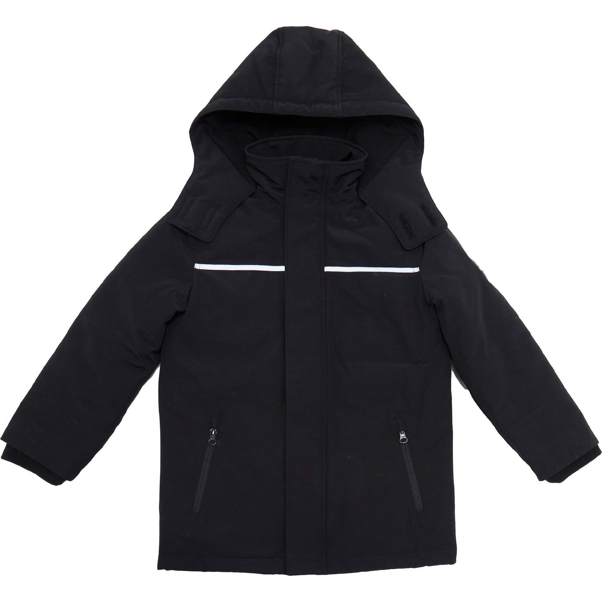 Boys Black Reflective Hooded Parka, Black - Coats - 1