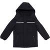 Boys Black Reflective Hooded Parka, Black - Coats - 1 - thumbnail