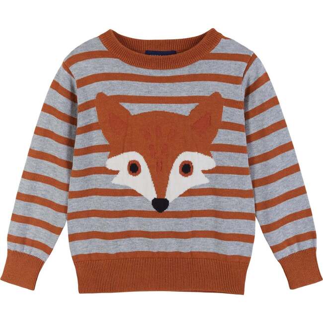 Boys Striped Fox Sweater, Orange