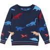 Boys Dinosaur Pattern Sweater, Navy - Sweaters - 1 - thumbnail