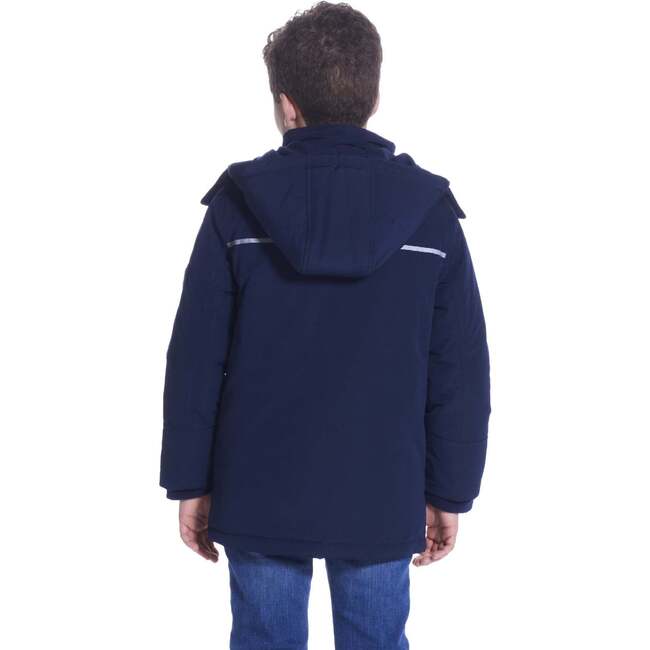 Boys Navy Reflective Hooded Parka, Navy - Coats - 3