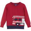 Boys Firetruck Graphic Sweater, Red - Sweaters - 1 - thumbnail