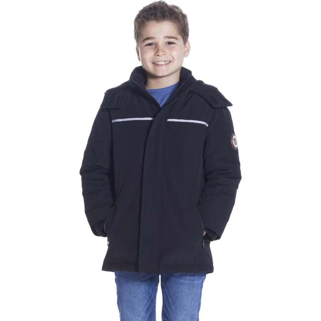 Boys Black Reflective Hooded Parka, Black - Coats - 2