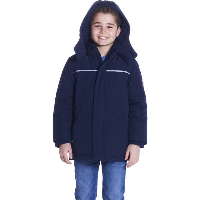 Boys Navy Reflective Hooded Parka, Navy - Coats - 4