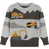 Boys Construction Vehicles Sweater, Grey - Sweaters - 1 - thumbnail