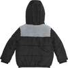 Boys Black Sherpa Shoulder Puffer Coat, Black - Coats - 3