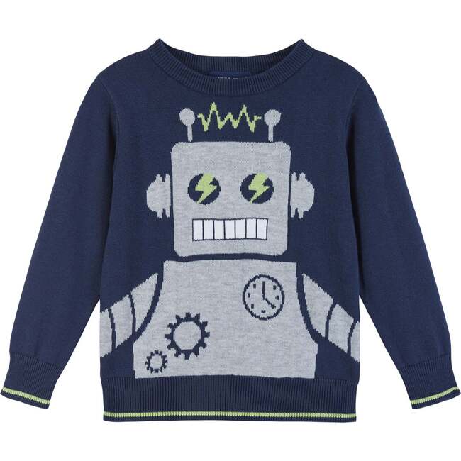 Boys Robot Graphic Sweater, Navy