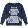 Boys Robot Graphic Sweater, Navy - Sweaters - 1 - thumbnail