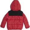Boys Red Sherpa Shoulder Puffer Coat, Red - Coats - 3