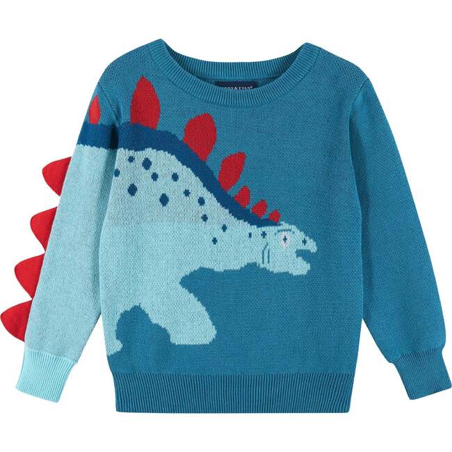 Boys Dino Graphic Sweater, Aqua - Sweaters - 1