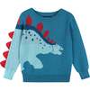 Boys Dino Graphic Sweater, Aqua - Sweaters - 1 - thumbnail