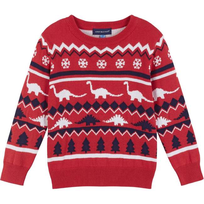 Boys Dinosaur Holiday Sweater, Red