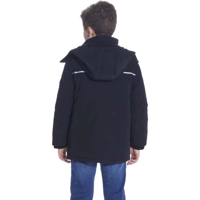 Boys Black Reflective Hooded Parka, Black - Coats - 3
