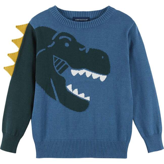 Spiked T-Rex Sweater, Light Blue - Sweaters - 1