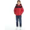 Boys Red Sherpa Shoulder Puffer Coat, Red - Coats - 4