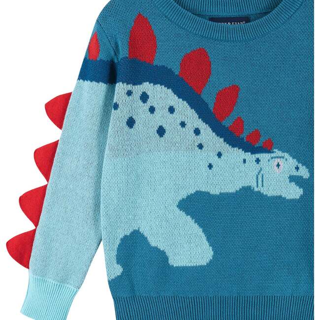 Boys Dino Graphic Sweater, Aqua - Sweaters - 2