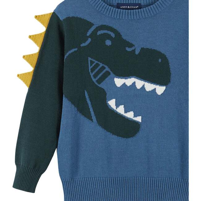 Spiked T-Rex Sweater, Light Blue - Sweaters - 2