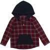 Boys Red Plaid Flannel Hoodie, Red - Sweaters - 1 - thumbnail