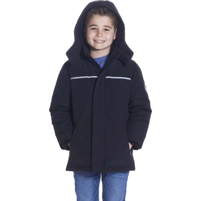 Boys Black Reflective Hooded Parka, Black - Coats - 5