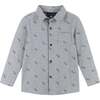 Boys Knit Dinosaur Button Down Shirt, Grey - Shirts - 1 - thumbnail