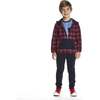 Boys Red Plaid Flannel Hoodie, Red - Sweaters - 2 - thumbnail