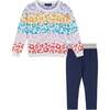 Girls Colorful Hearts Sweater Set, White - Mixed Apparel Set - 1 - thumbnail
