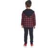 Boys Red Plaid Flannel Hoodie, Red - Sweaters - 3 - thumbnail