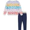 Girls Colorful Hearts Sweater Set, White - Mixed Apparel Set - 2 - thumbnail