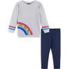 Girls Rainbow Tunic Pullover Set, Beige - Mixed Apparel Set - 1 - thumbnail