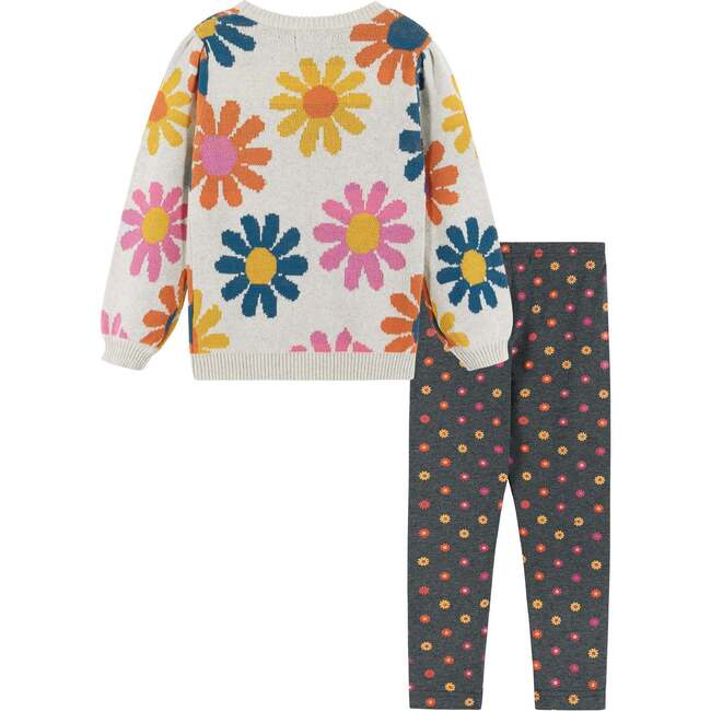 Girls Retro Flower Sweater Set, Beige