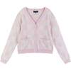 Girls Pink Checkered Cardigan Sweater, Pink - Sweaters - 1 - thumbnail
