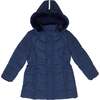 Girls Navy Reflective Hooded Parka, Navy - Coats - 1 - thumbnail