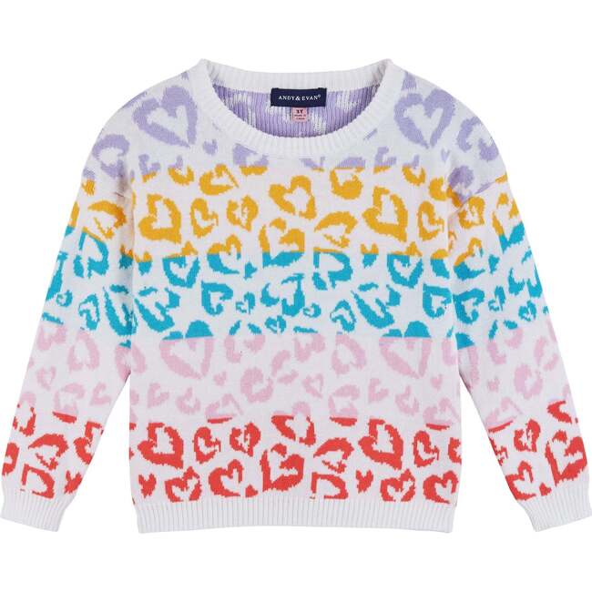 Girls Colorful Hearts Sweater Set, White - Mixed Apparel Set - 3