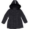 Girls Black Reflective Hooded Parka, Black - Coats - 1 - thumbnail