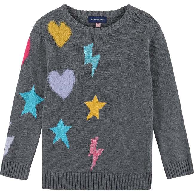 Girls Star, Heart, & Lightning Bolt Sweater Set, Grey - Mixed Apparel Set - 3