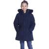 Girls Navy Reflective Hooded Parka, Navy - Coats - 2