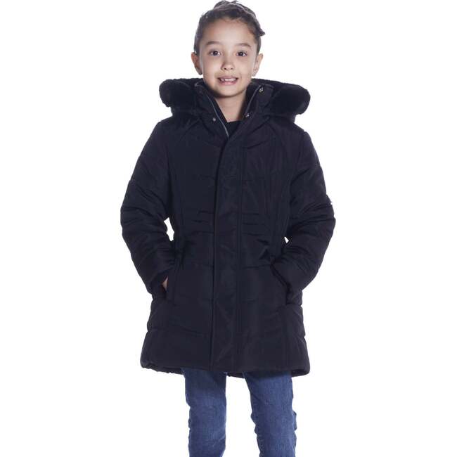 Girls Black Reflective Hooded Parka, Black - Coats - 2