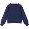 Girls Navy Lurex Sweater with Multi-Stripe Collar, Navy - Sweaters - 2