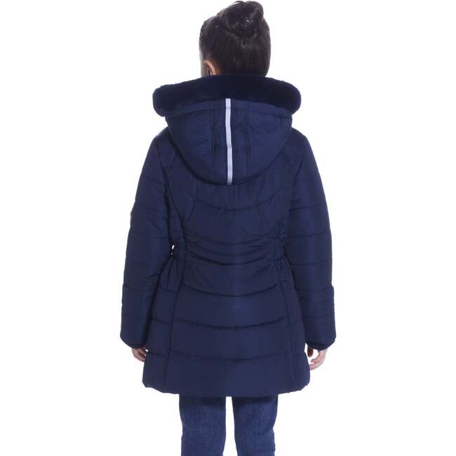 Girls Navy Reflective Hooded Parka, Navy - Coats - 3