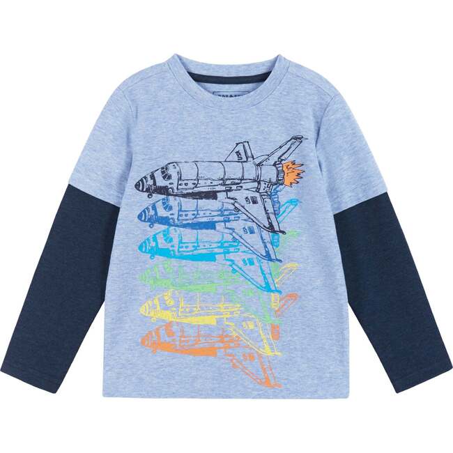 Boys Long Sleeve Rocket Tee, Light Blue